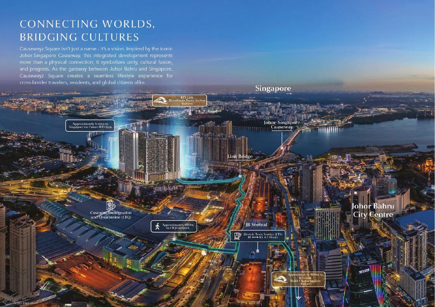 Aerial view of Johor Bahru, the Causeway and Singapore